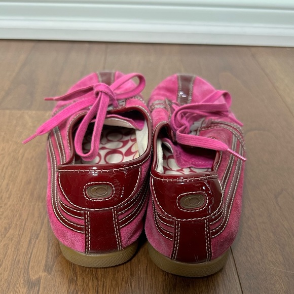 Coach Pink Suede & Patent Leather Sneakers Sz. 11 Barbie - Picture 2 of 4